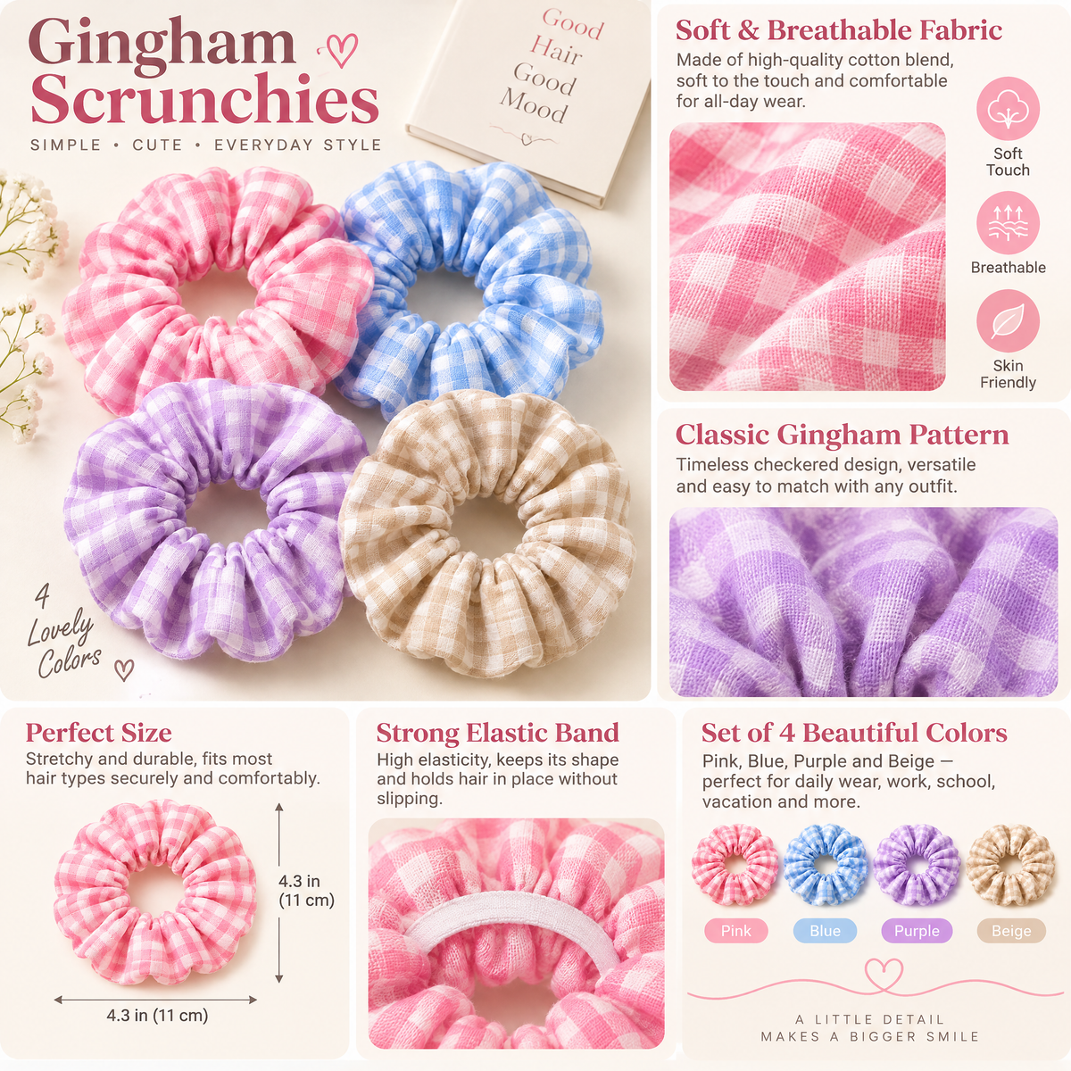 Velnarien™ Gingham Scrunchie Set
