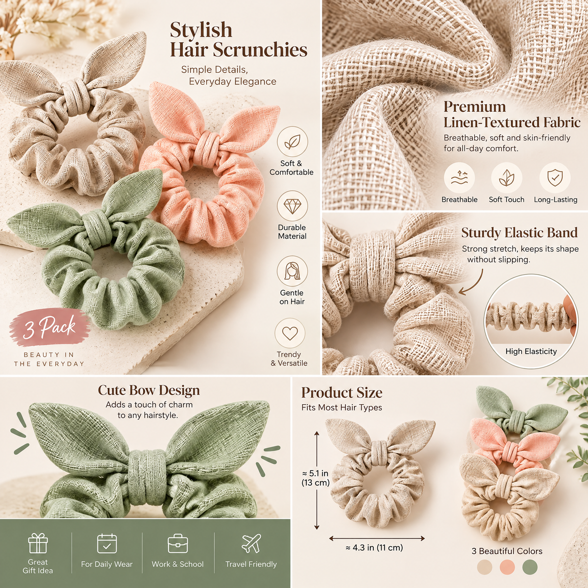 Velnarien™ Bunny Ear Bow Scrunchie Set