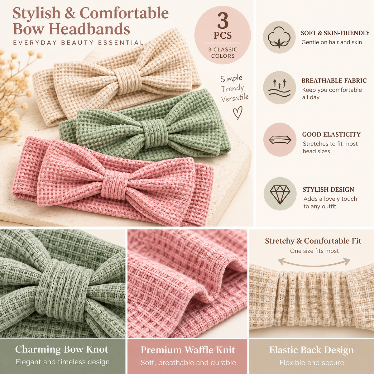 Velnarien™ Waffle Knit Bow Headband Set