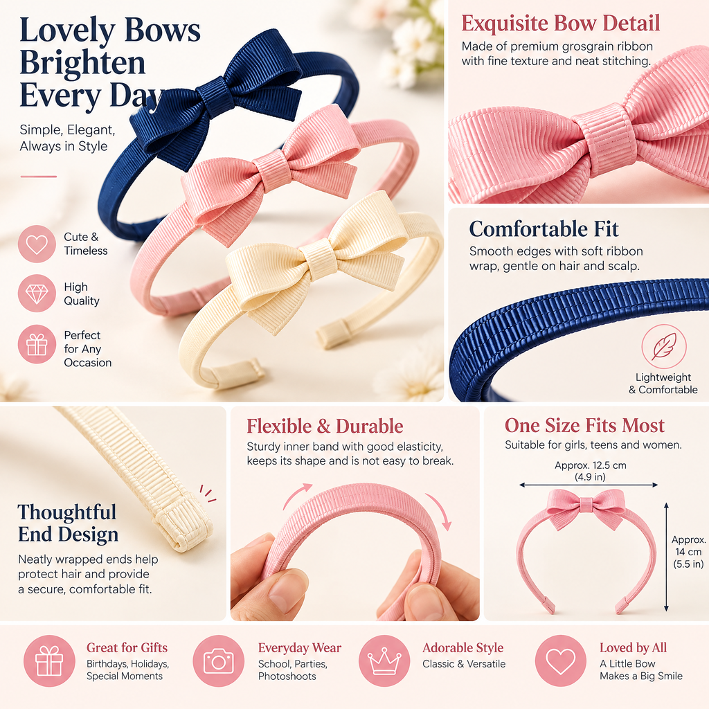 Velnarien™ Grosgrain Bow Headband Set