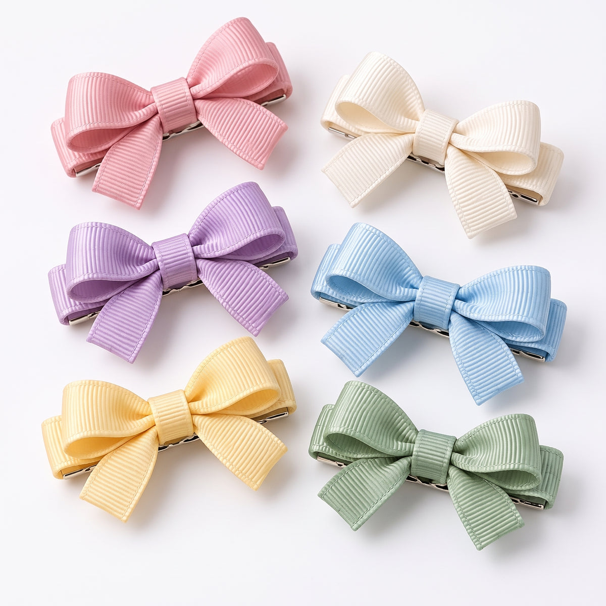 Velnarien™ Pastel Grosgrain Bow Hair Clip Set