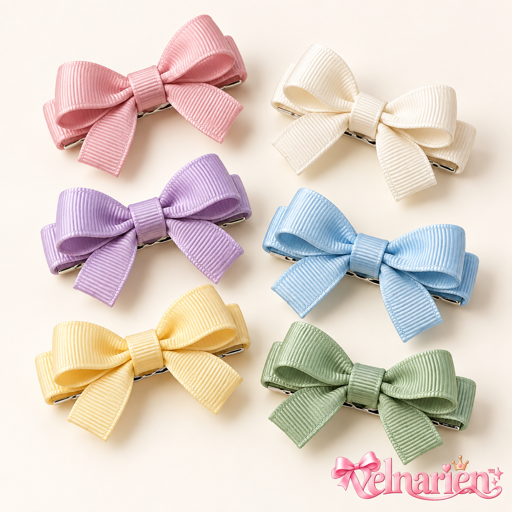 Velnarien™ Pastel Grosgrain Bow Hair Clip Set