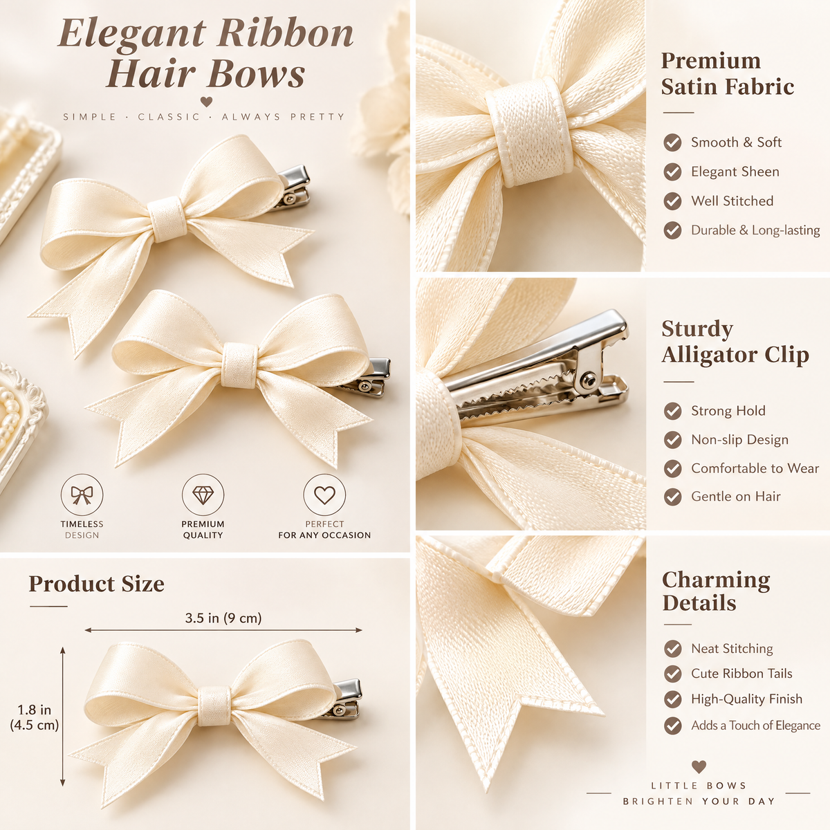 Velnarien™ Ivory Satin Bow Hair Clip Duo