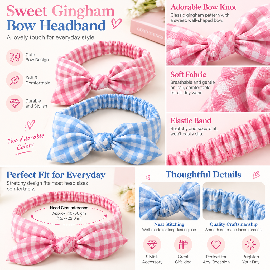 Velnarien™ Gingham Bow Headband Duo