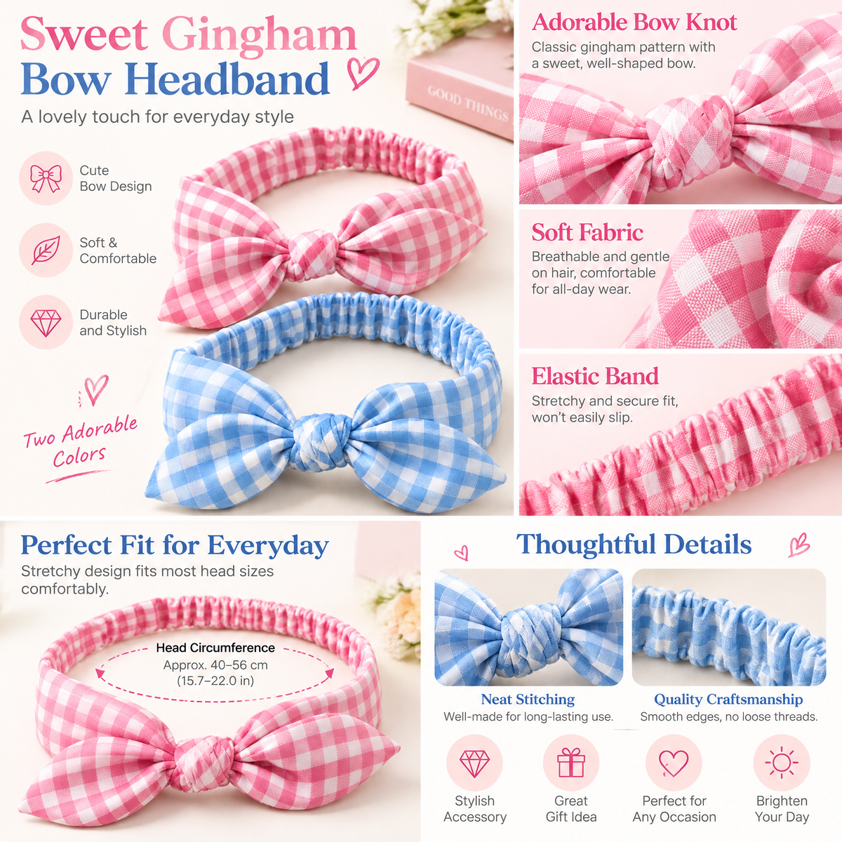 Velnarien™ Gingham Bow Headband Duo