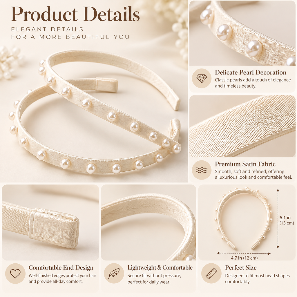Velnarien™ Pearl Accent Satin Headband Set
