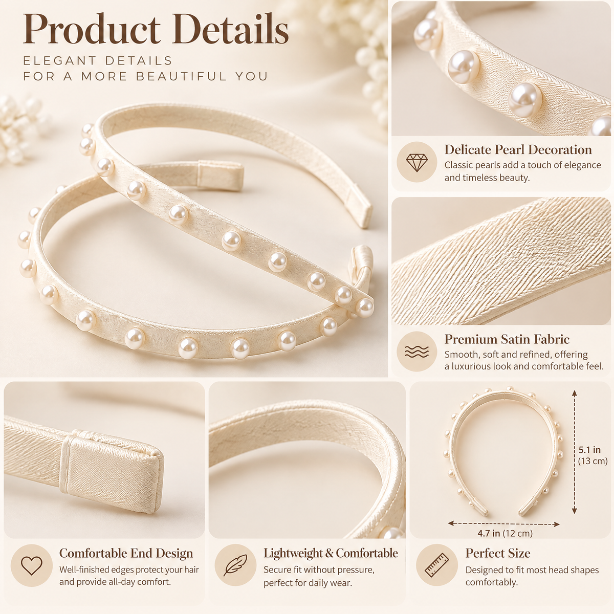 Velnarien™ Pearl Accent Satin Headband Set