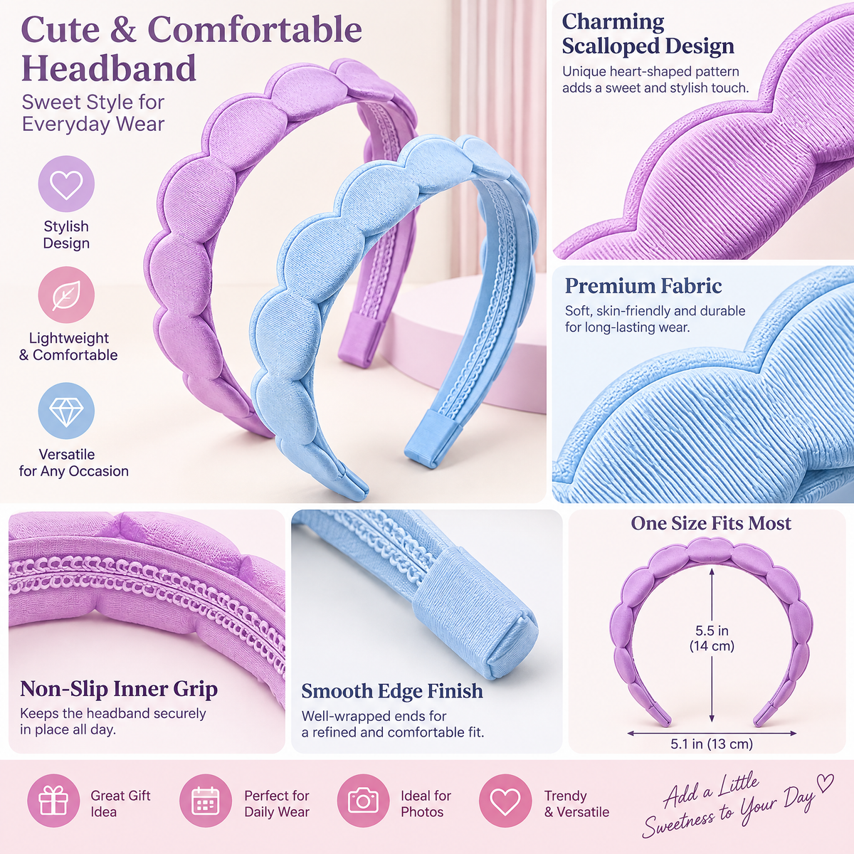 Velnarien™ Scalloped Padded Headband Set