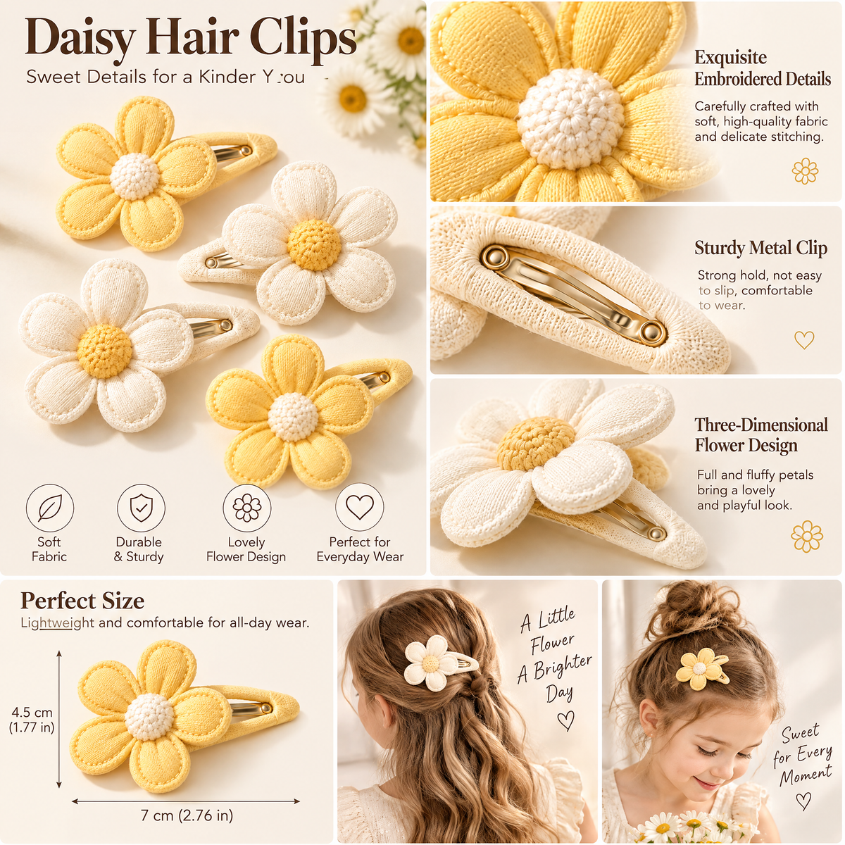 Velnarien™ Daisy Fabric Snap Clip Set