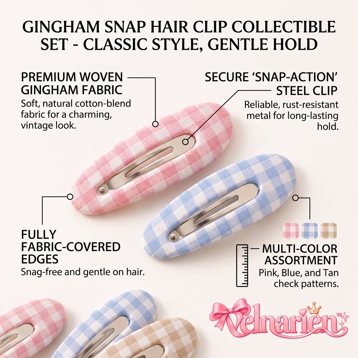 Velnarien™ Gingham Fabric Snap Clip Set