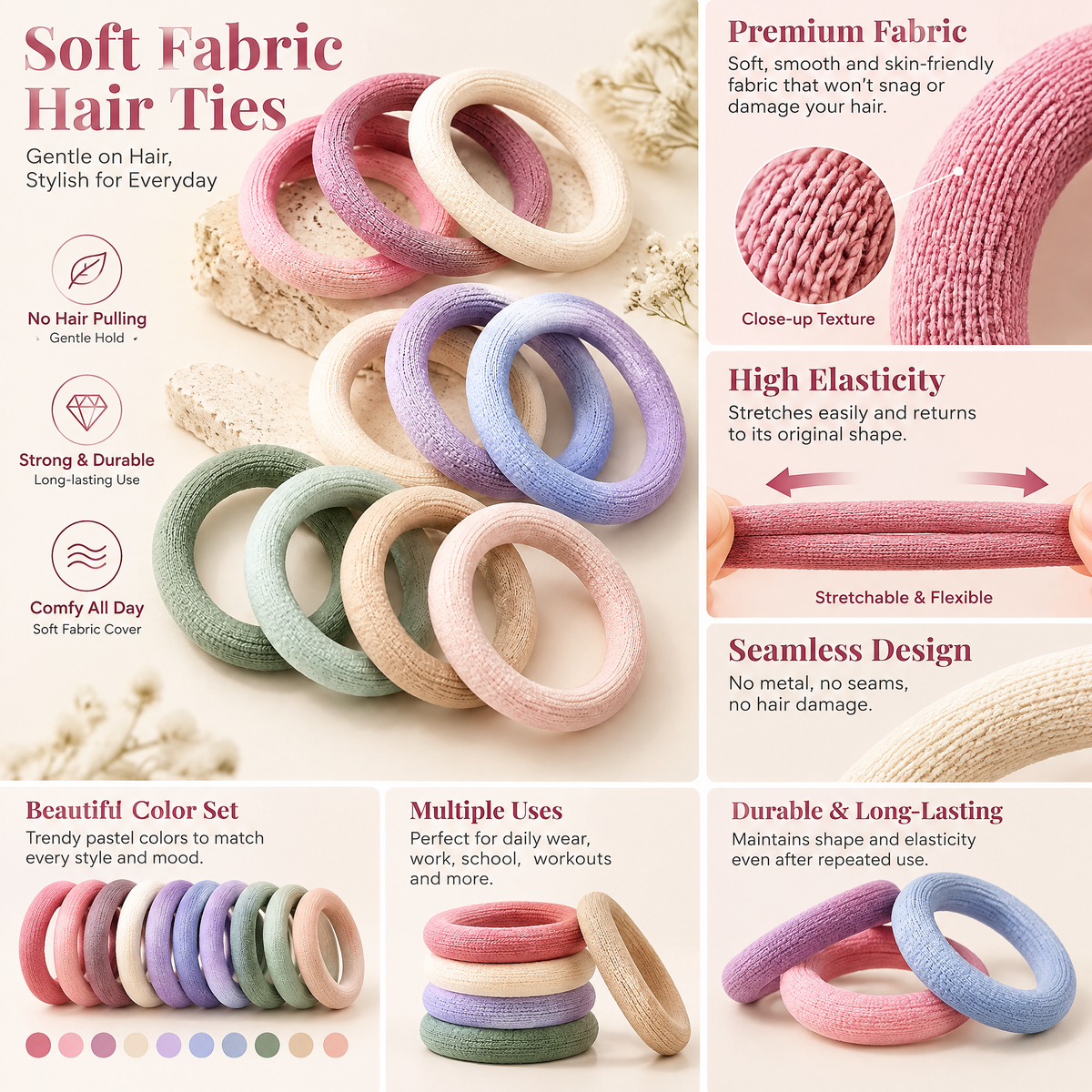 Velnarien™ Soft Fabric Hair Tie Multi-Pack